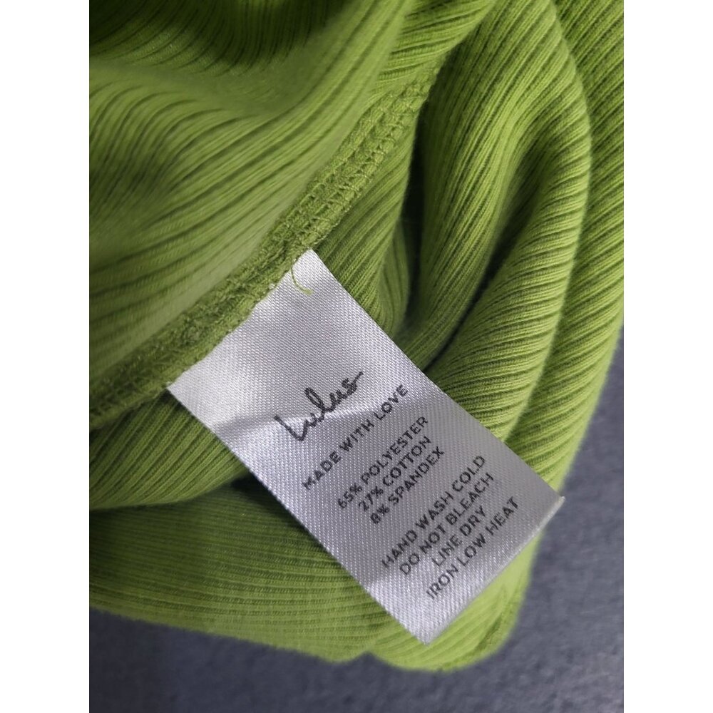 Lulus Show Stealer Lime Green One-Shoulder Asymmetrical Ribbed Maxi Dress SZ LG - Picture 7 of 10